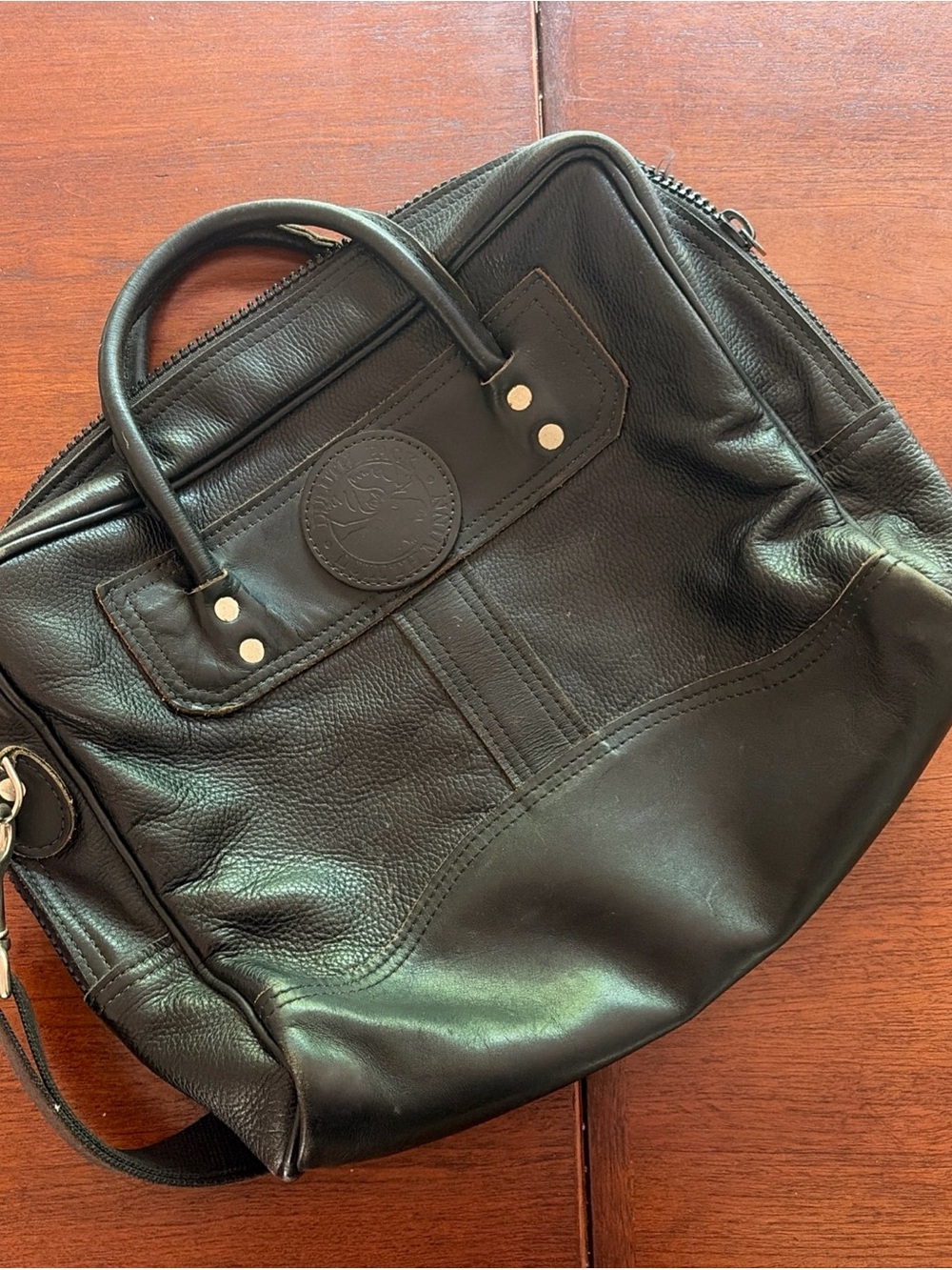 Duluth Pack Leather Computer Briefcase Black with Strap Made in USA